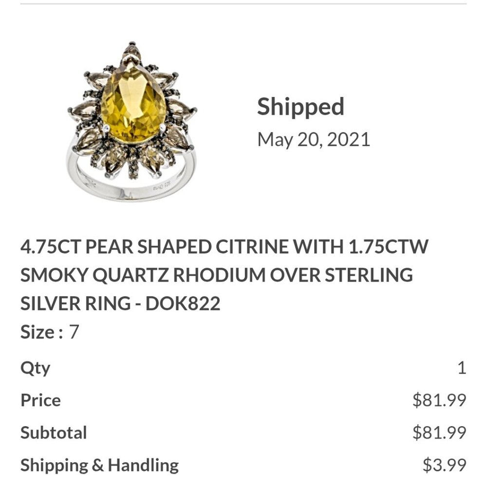 4.75 CT Pear Citrine with 1.75 CTW Smoky Quartz Ring -- Size 7 - Picture 2 of 6